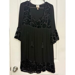 Knox Rose Black Velvet Peasant Dress Small Gypsy Whimsigoth Witchy Size Small